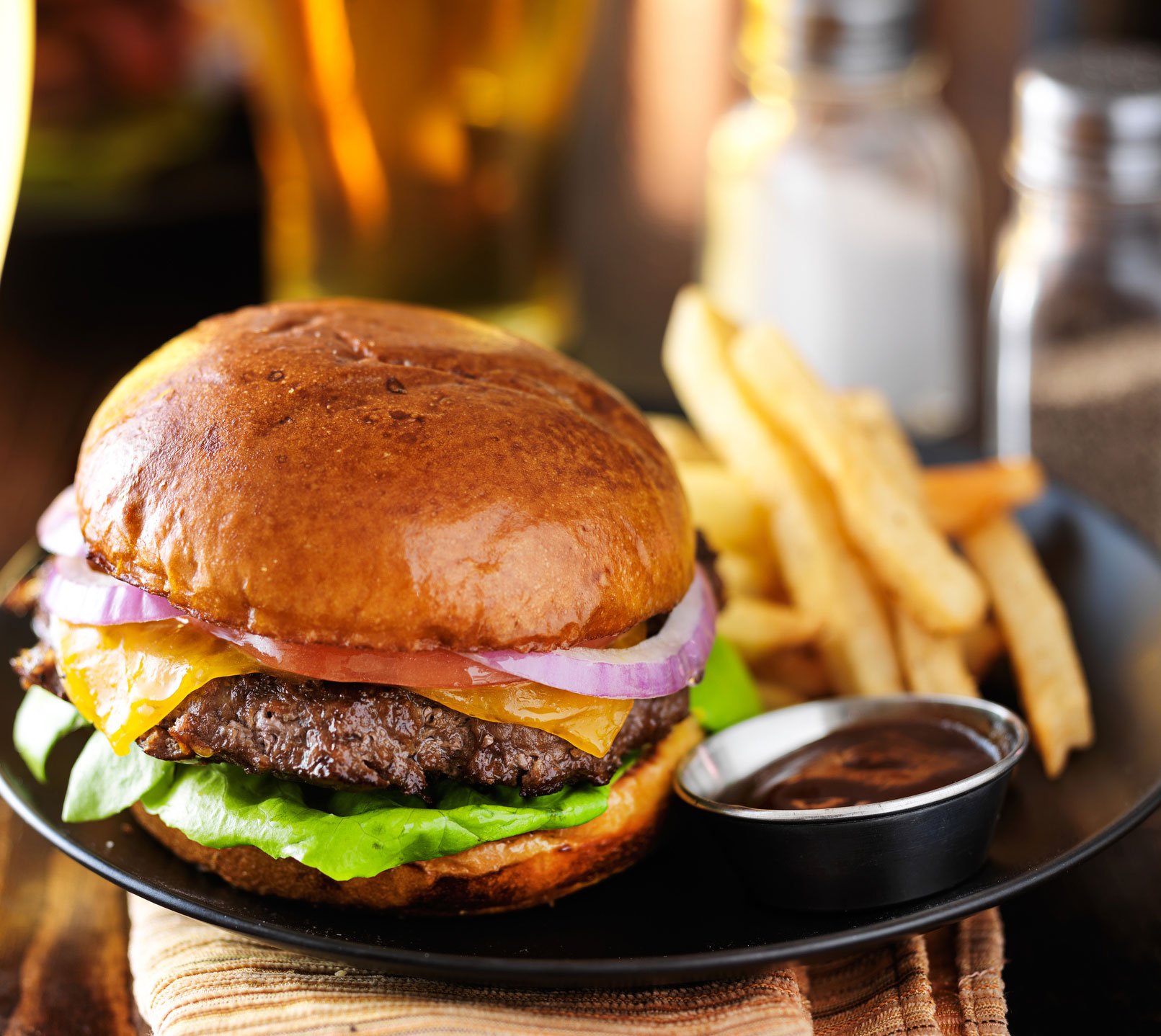 cheeseburger and fries